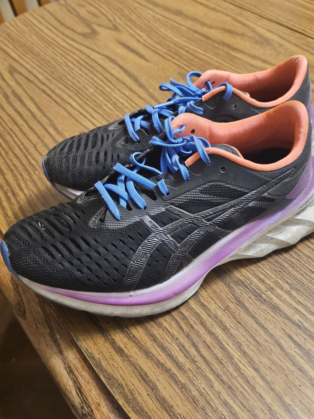 ASICS Women's Black Running Sneakers with Blue Laces and Coral Collar